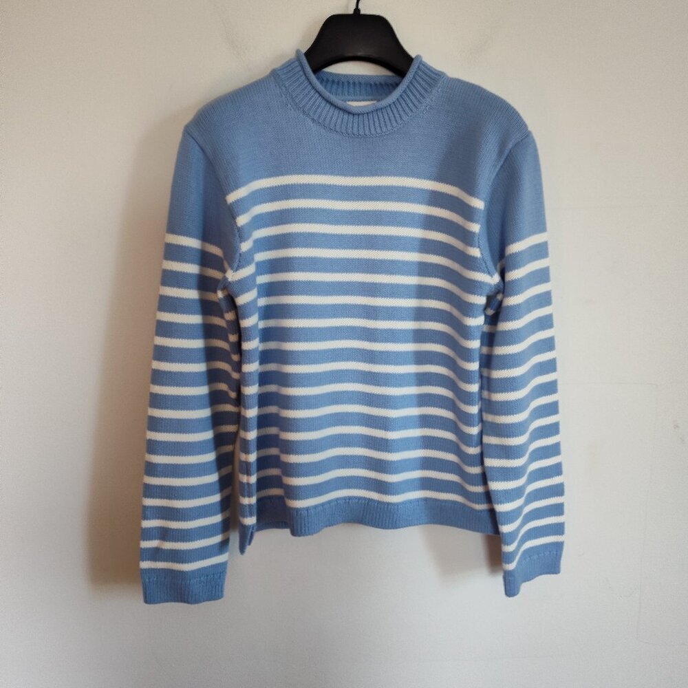 J Crew Factory Blue/White Cotton Sweater